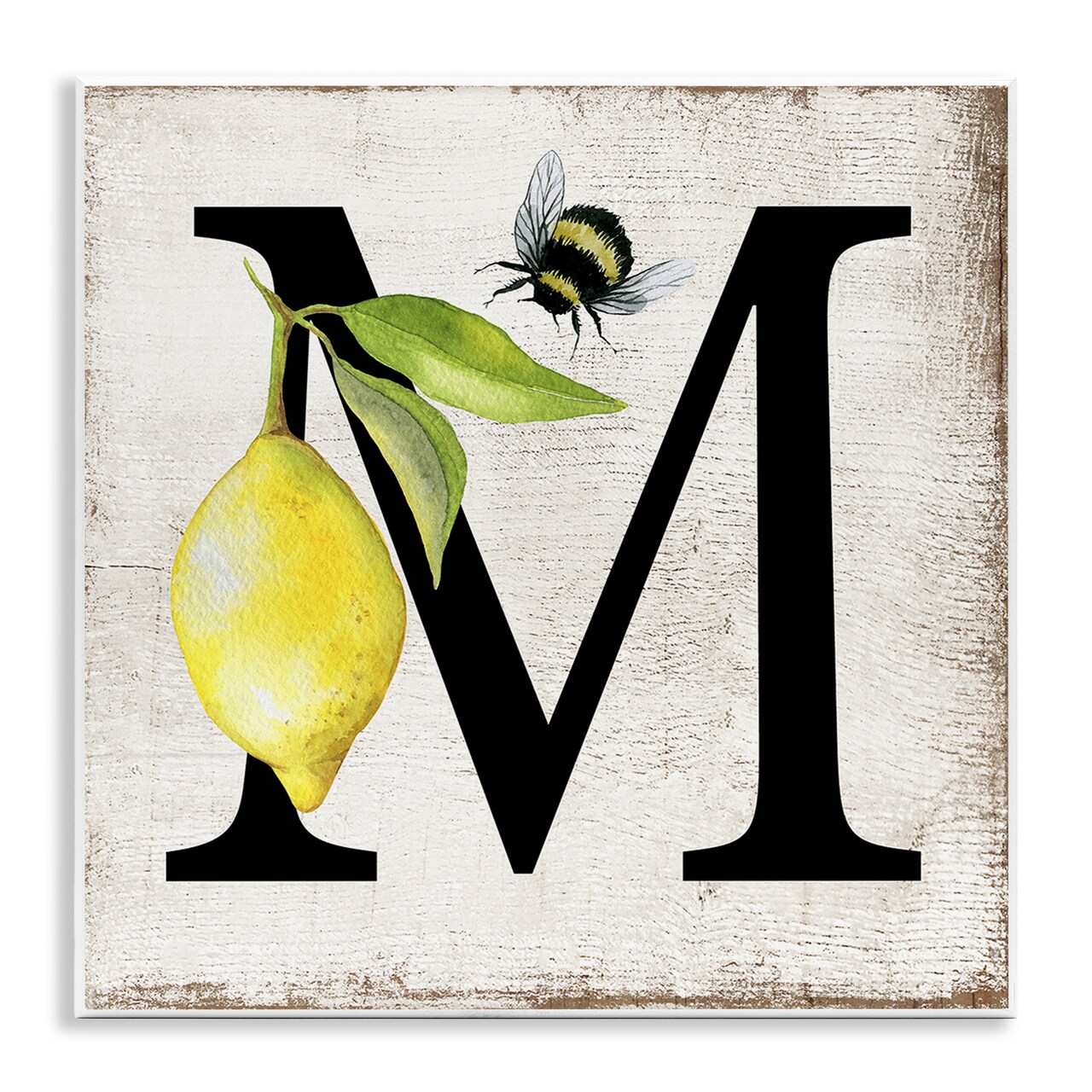 Stupell Industries Lemon & Bee M Letter Wall Plaque Art Design by Creatif Belle